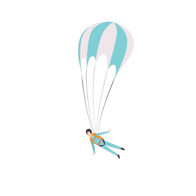 Paratrooper flying with a parachute extreme sport leisure activity concept vector Illustration isolated on a white background