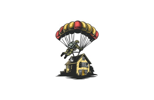 Paratroopers house logo style vector illustrations