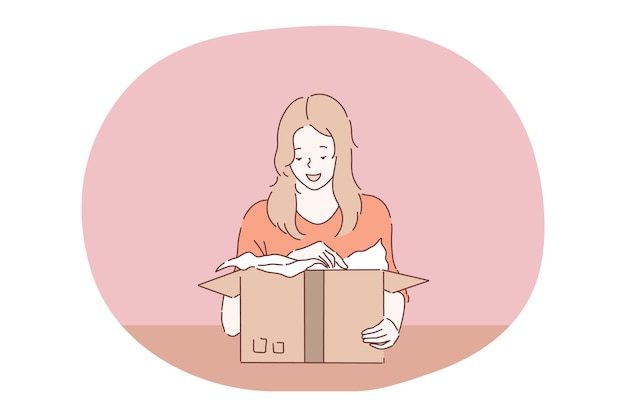 Parcel, order delivery, holiday present in box concept.