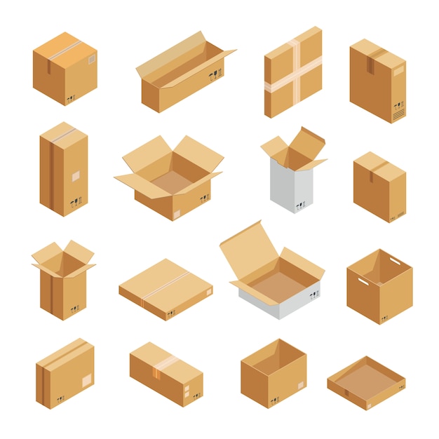 Parcel packaging box icons set