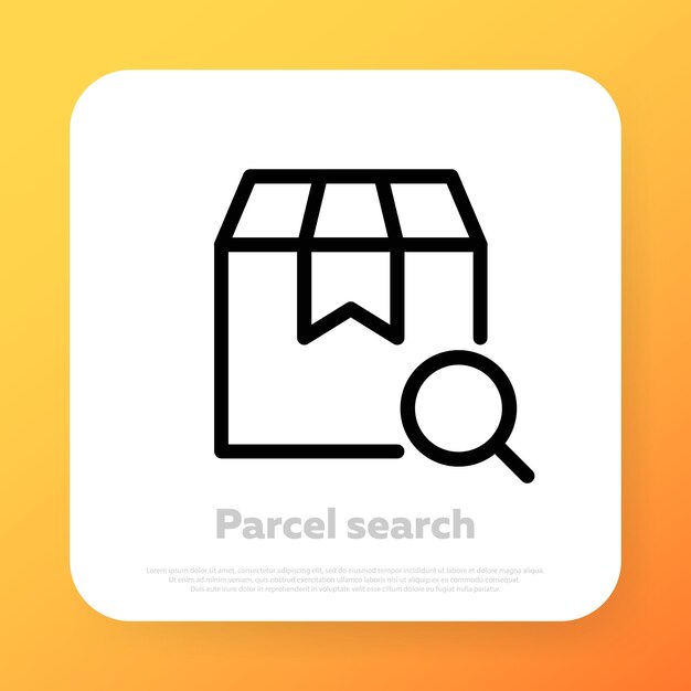 Parcel search icon. Online delivery concept. Vector line icon for Business and Advertising.