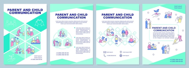 Parent and child communication green brochure template Kid development Leaflet design with linear icons 4 vector layouts for presentation annual reports ArialBlack Myriad ProRegular fonts used