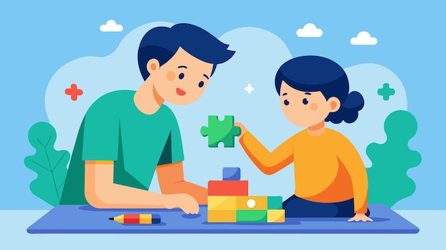 A parent and child engaging in a problemsolving game where they must work together to overcome