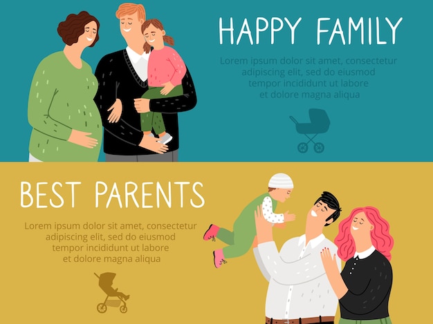 Parenthood banners. Happy family best parents