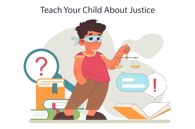 Parenting advice Little child learning about justice and law principles