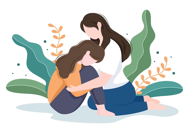 Parenting of Mother, Father and Kids Embracing Each Other in Loving Family. Cute Cartoon Background Vector Illustration for Banner or Psychology