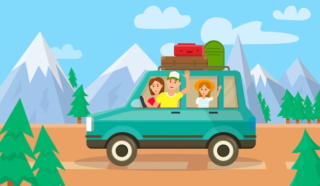 Parents and Daughter Traveling by Car Together