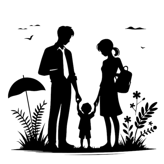 parents day silhouette vector simple illustration and White background