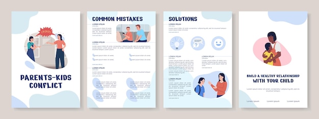 Parents kids conflict flat vector brochure template