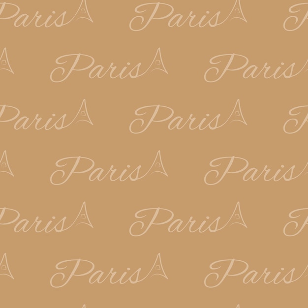 Paris city seamless pattern Beige brown background Fabric print template with text