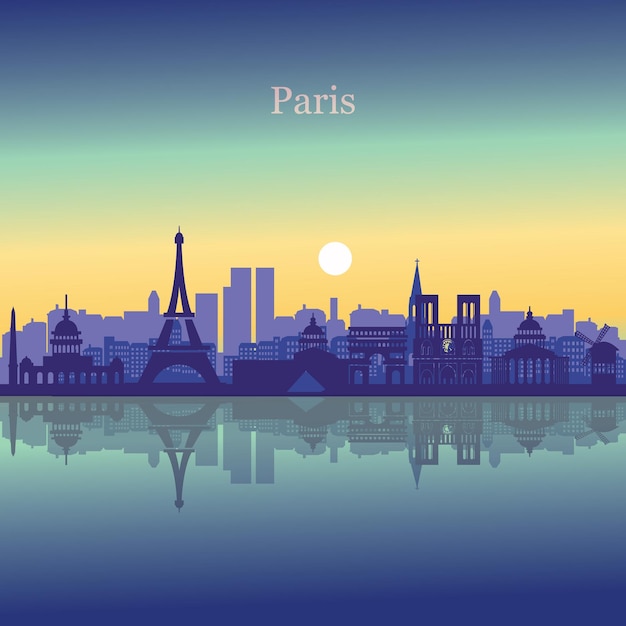 Vector paris city skyline silhouette blue sunset backgroundvector illustration