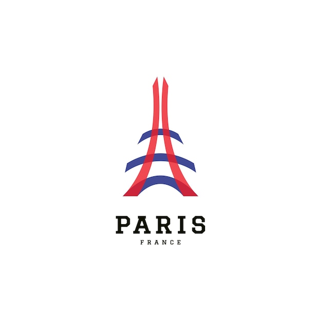 Paris eiffel tower logo design with overlapping overlay color icon