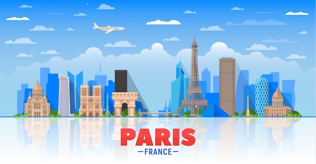 Paris France city skyline vector background Flat vector illustration Business travel and tourism concept with modern buildings Image for banner or web site