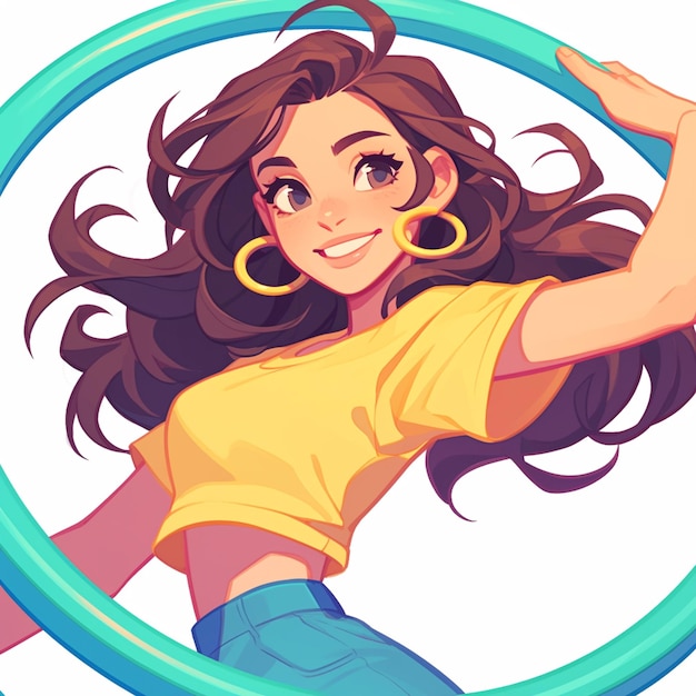 A Paris girl spins a hula hoop in cartoon style