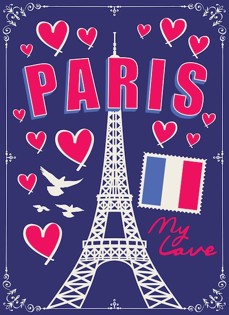 Vector paris my love greeting card