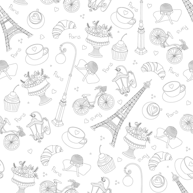 Paris seamless pattern with sketch elements