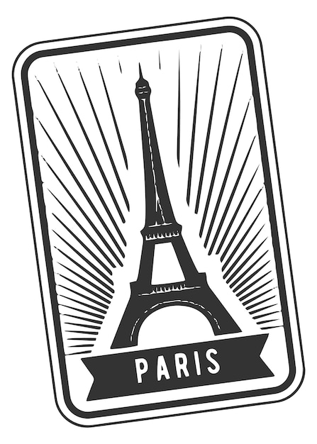 Paris travel sticker Black world landmark label isolated on white background