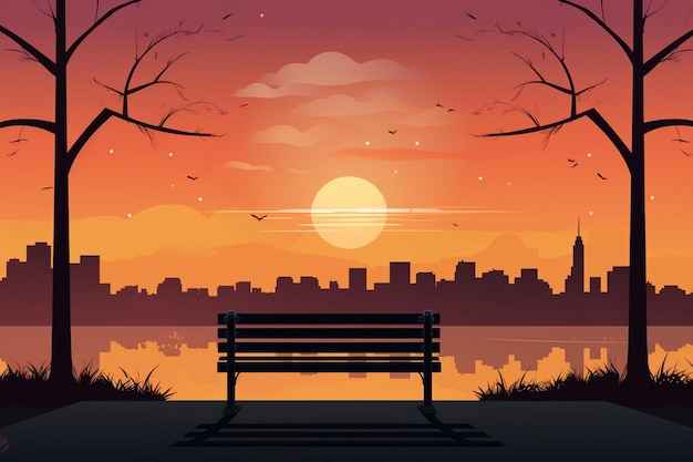 Vector park bench vector silhouette city scenery