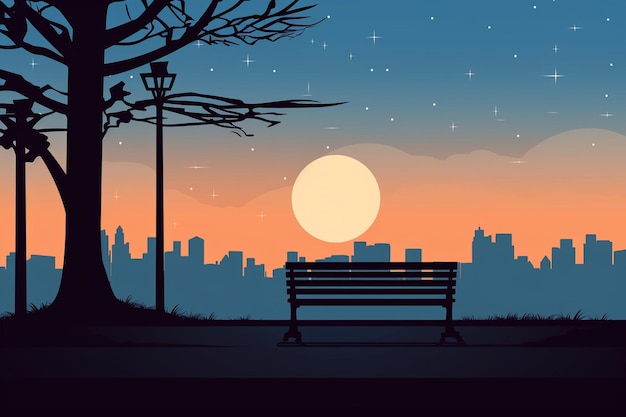 Vector park bench vector silhouette city scenery