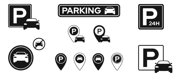 Parking icon set Collection of Garage parking symbol Vector illustration