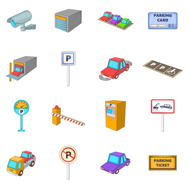 Parking items icons set