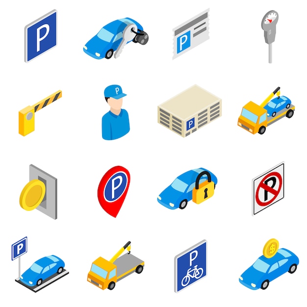 Parking set icons isolated on white background