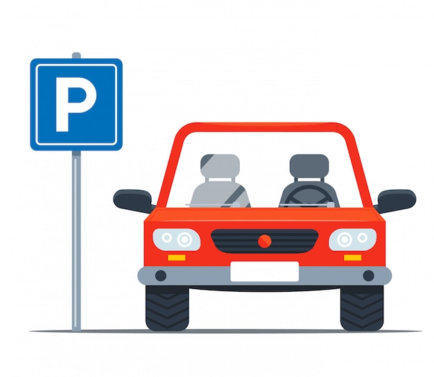 Parking space for a personal car. iron sign on the street. flat illustration