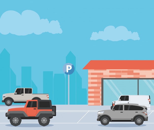 Parking zone urban scene illustration