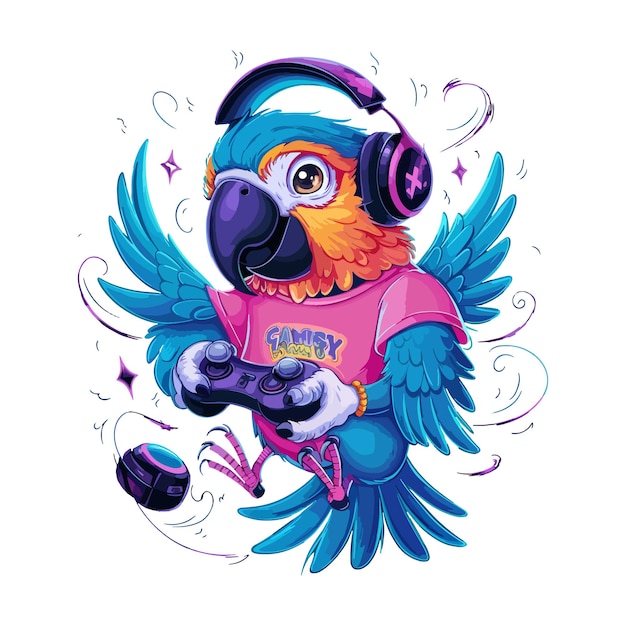 parrot bird with headphone digital art blank background illustration