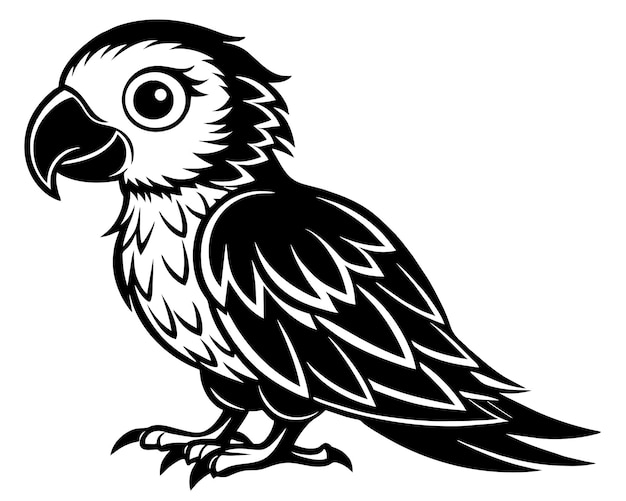 Parrot Black and White Cartoon Illustration Vector