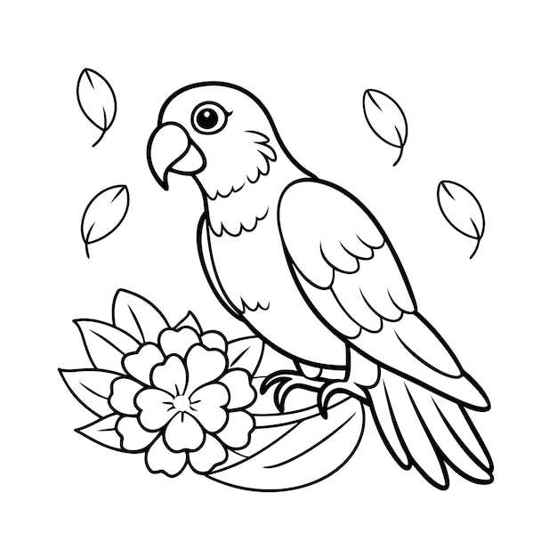 Vector parrot and flower coloring pages