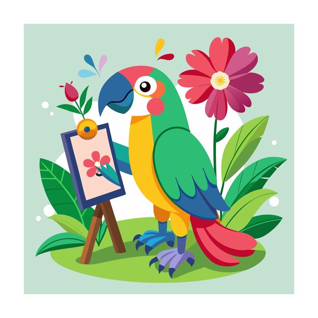 Vector parrot and flower vector illustration