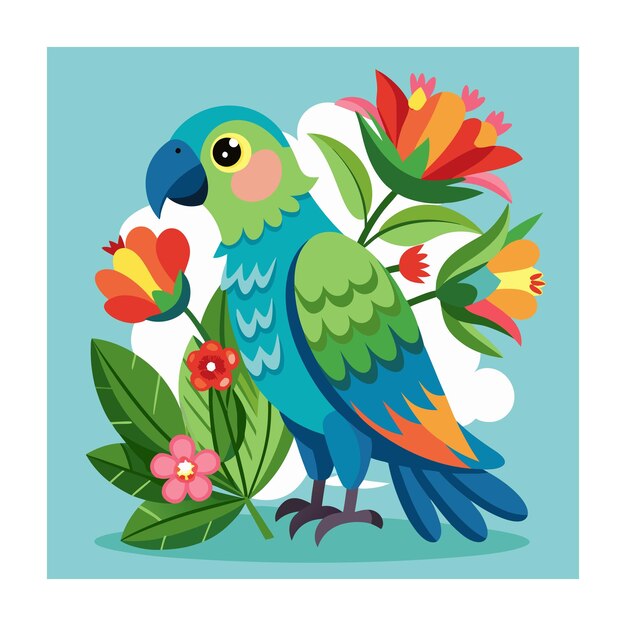 Vector parrot and flower vector illustration