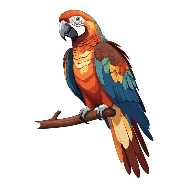 Vector parrot perched on branch illustration