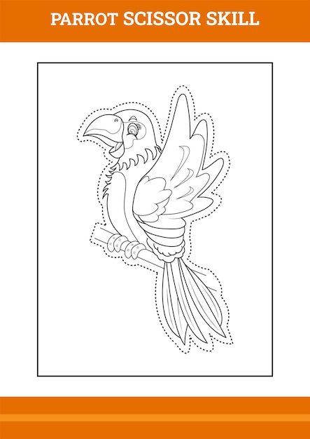 Parrot Scissor Skill for kids Line art design for kids printable coloring page