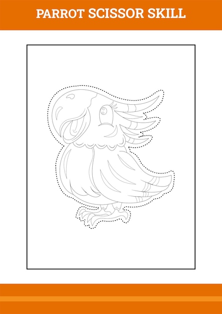 Parrot Scissor Skill for kids Line art design for kids printable coloring page