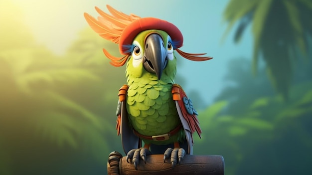 Vector a parrot with a red hat and a red hat with a sword on it