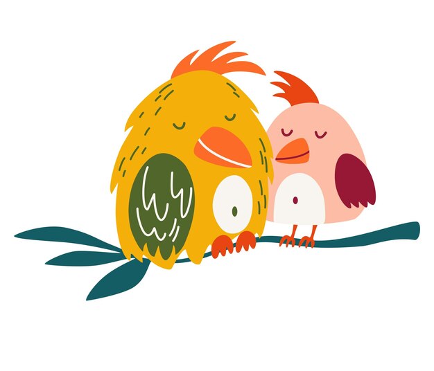 Vector parrots are a couple in love cute cartoon lovebird exotic birds great for children cards prints and greeting card isolated vector clip art illustration