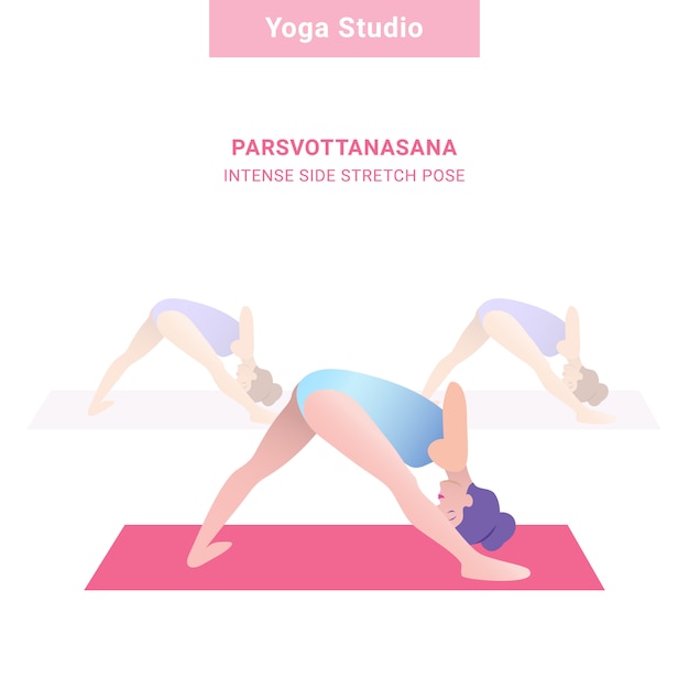 Parsvottanasana, intense side stretch pose. Yoga studio