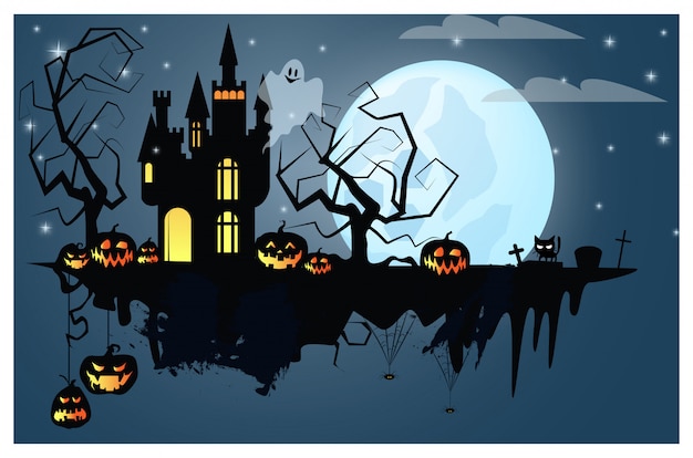 Part of ground with Halloween characters illustration