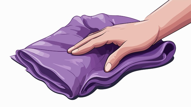 Vector part of hand with purple cloth for dusting professional cleaning tools