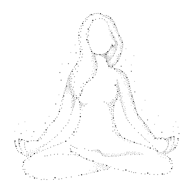 Particles of female figure meditating