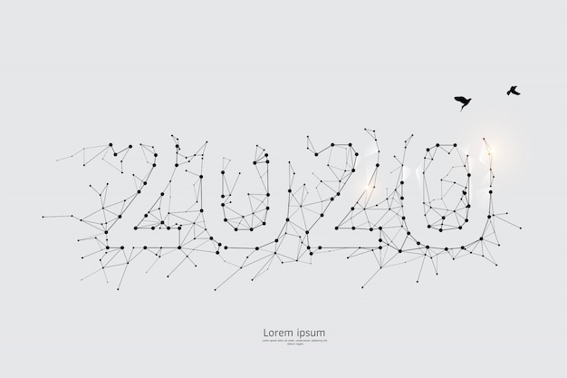 The particles, geometric art, line and dot of 2020