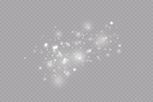 Particles of white magic dust. Shining light particles.Christmas glitter particles. Light effect on