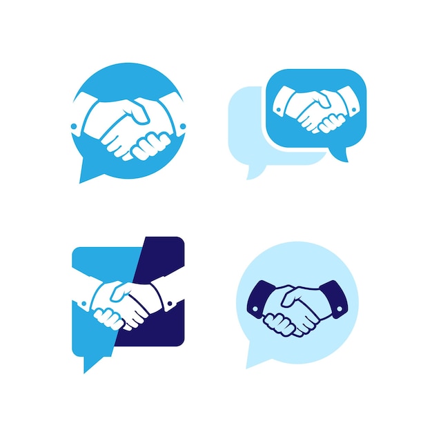 Partnership discussion logo design Handshake isolated on bubble chat illustration