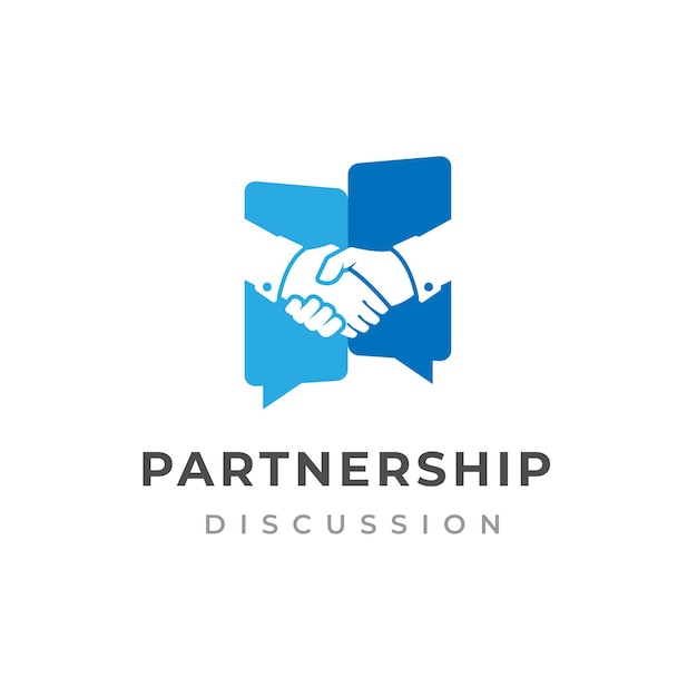 Partnership discussion logo design Handshake isolated on bubble chat illustration