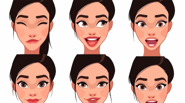 Vector parts of the face of young beautiful lady with bright makeup