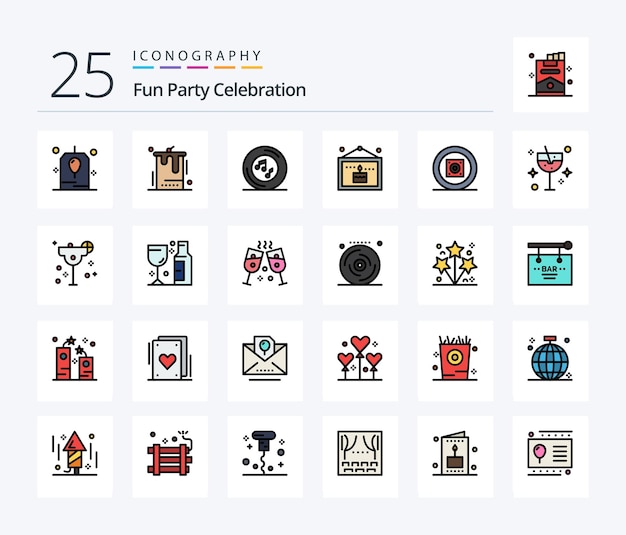 Party 25 Line Filled icon pack including picture celebration wedding birthday player