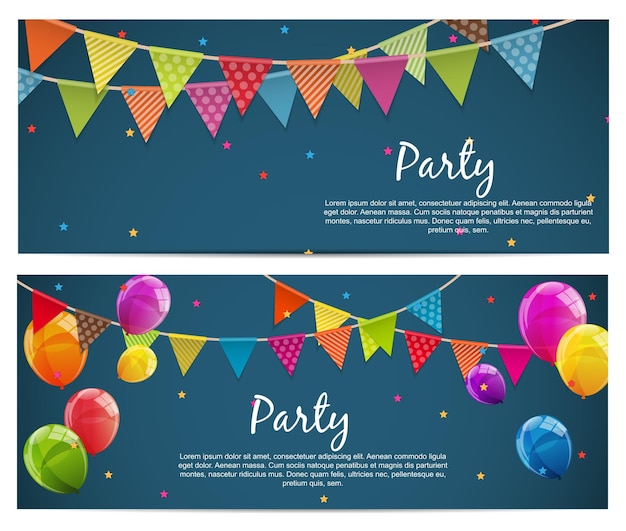 Party Background Baner with Flags and Balloons Vector Illustration