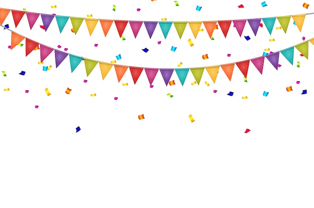 Party Background with Flags and Confetti 